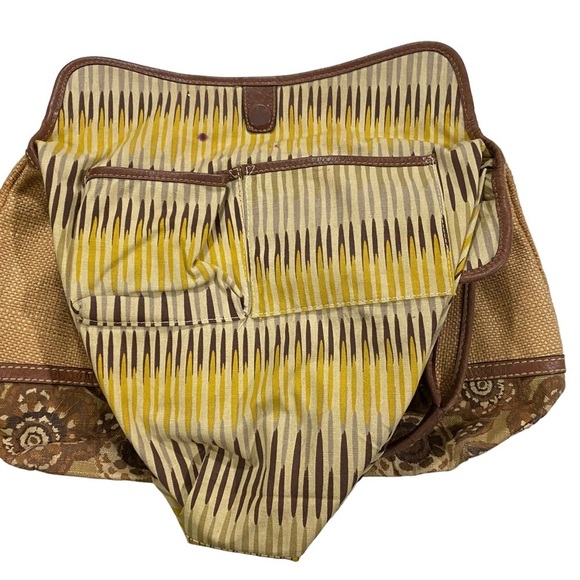 Fossil Straw Large Satchel Bag Floral Accent Leather Trim Magnetic Closure 13x17 - Picture 11 of 13